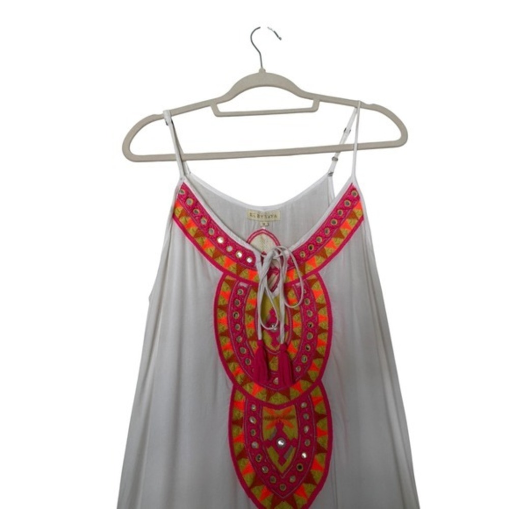 Ruby Yaya White Embroidered Mirror Tassel Handkerchief Hem Maxi Dress Mens M - Picture 5 of 9